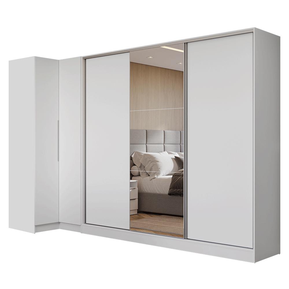 Guarda-Roupa Modulado Neo + Guarda-Roupa Royale 3 Portas de Correr com Espelho Branco Madesa