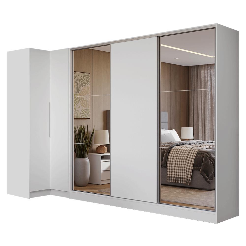 Guarda-Roupa Modulado Neo + Guarda-Roupa Royale 3 Portas de Correr com Espelhos Branco Madesa