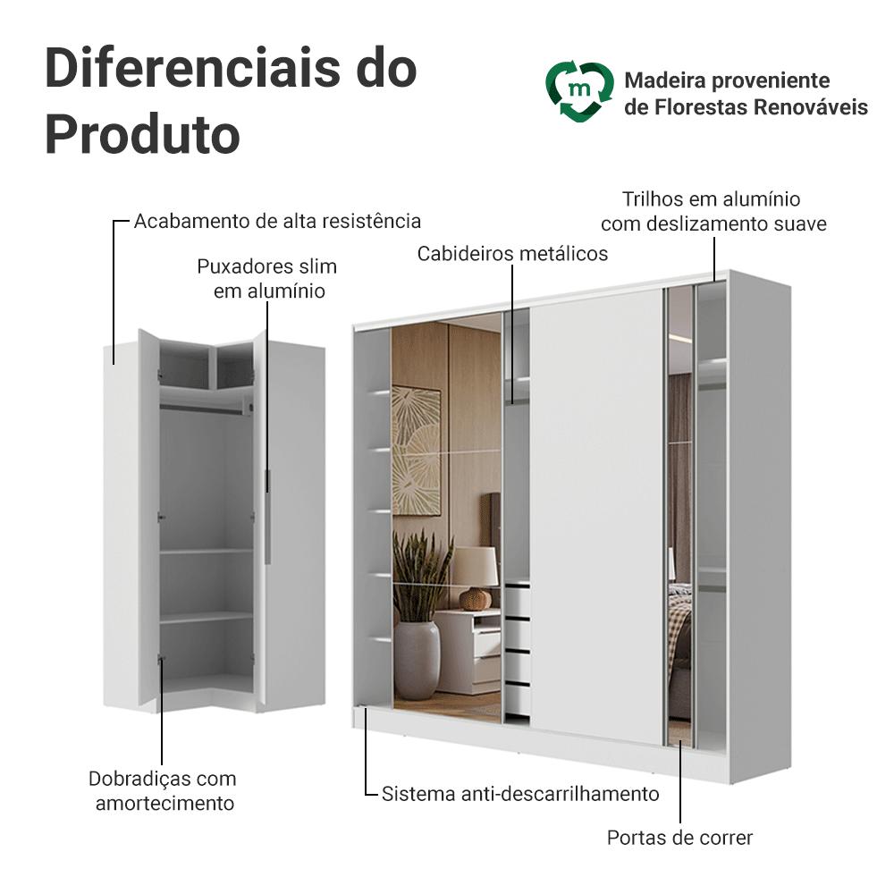 Guarda-Roupa Modulado Neo + Guarda-Roupa Royale 3 Portas de Correr com Espelhos Branco Madesa