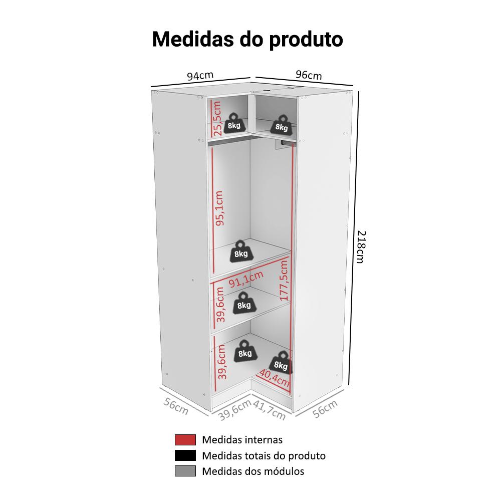Guarda-Roupa Modulado de Canto 2 Portas Branco Neo Madesa