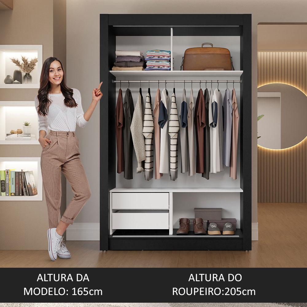 Guarda-Roupa Solteiro 2 Portas de Correr 2 Gavetas Preto/Branco Vivare Madesa