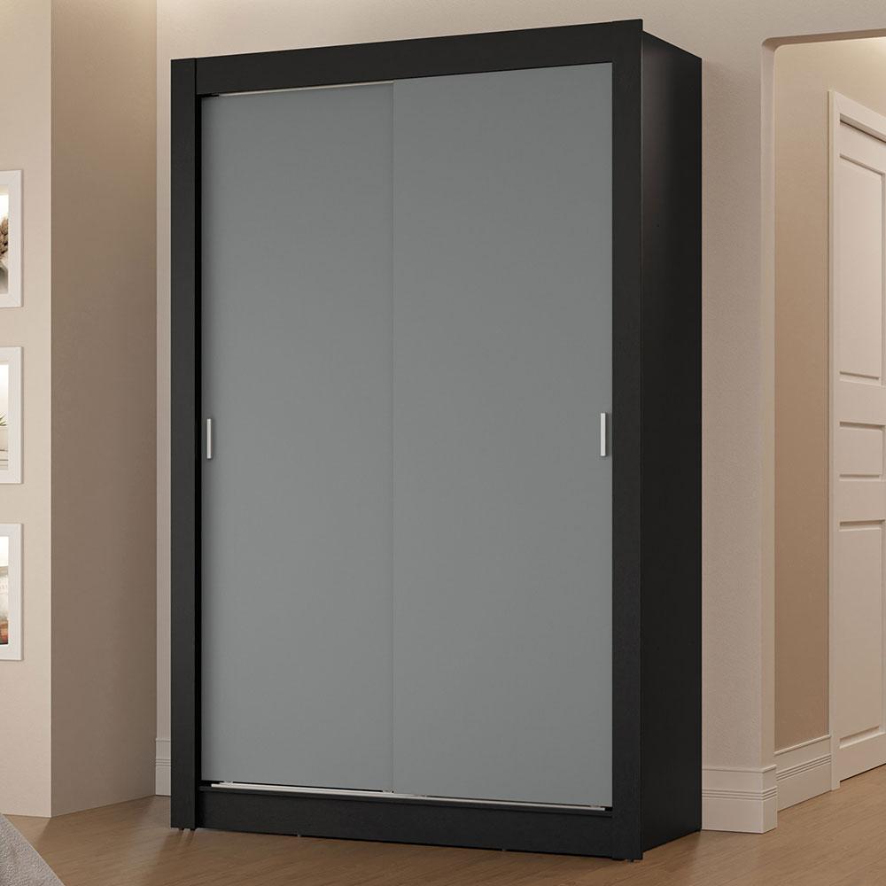 Guarda-Roupa Solteiro 2 Portas de Correr 2 Gavetas Preto/Cinza Vivare Madesa