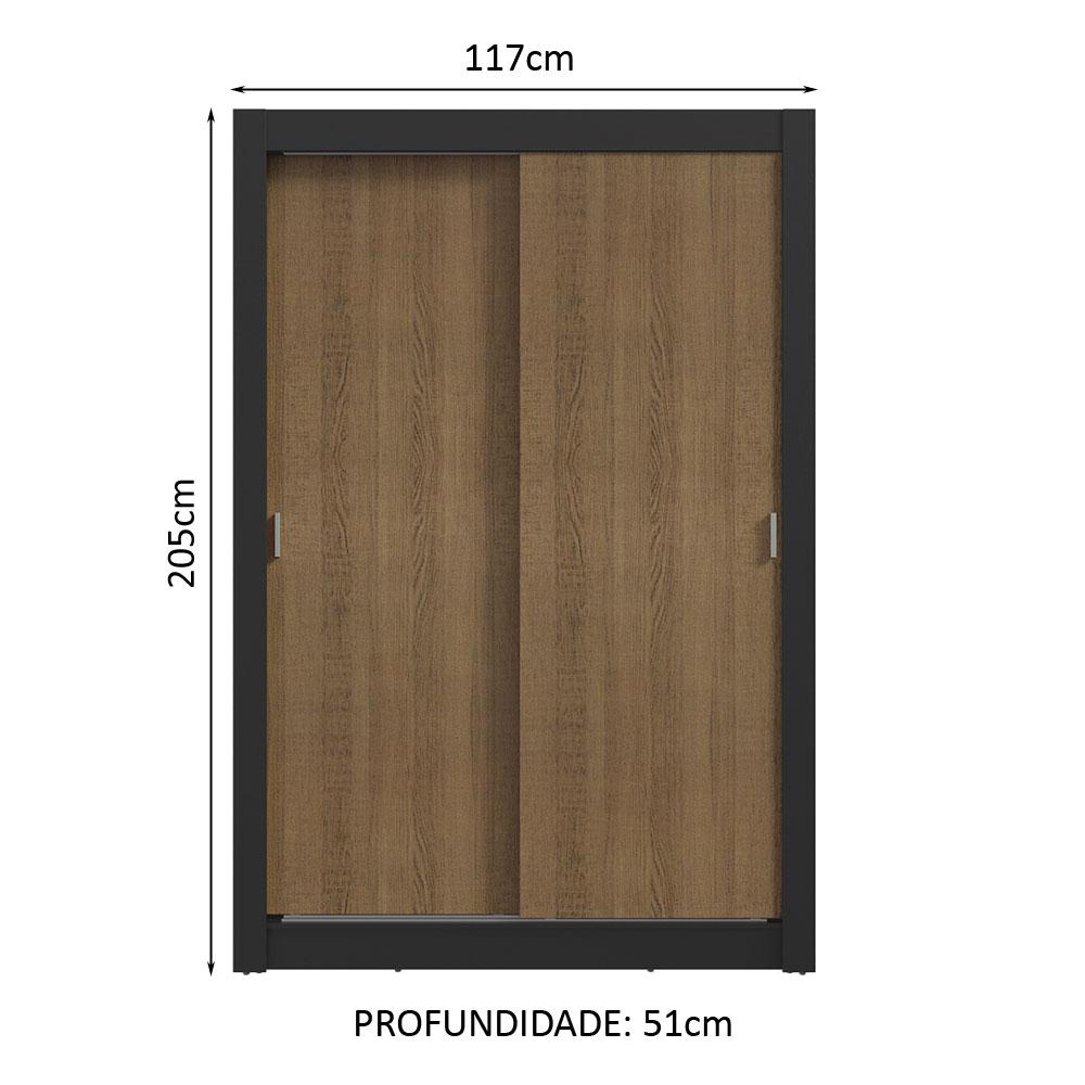 Guarda-Roupa Solteiro 2 Portas de Correr 2 Gavetas Preto/Rustic Vivare Madesa