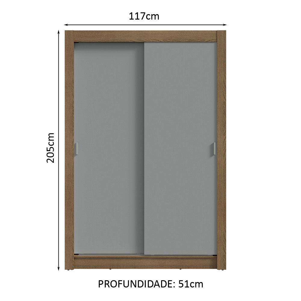 Guarda-Roupa Solteiro 2 Portas de Correr 2 Gavetas Rustic/Cinza Vivare Madesa