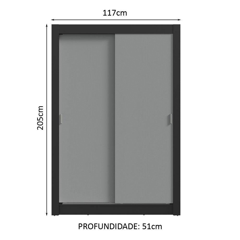 Guarda-Roupa Solteiro 2 Portas de Correr 4 Gavetas Preto/Cinza Vivare Plus Madesa