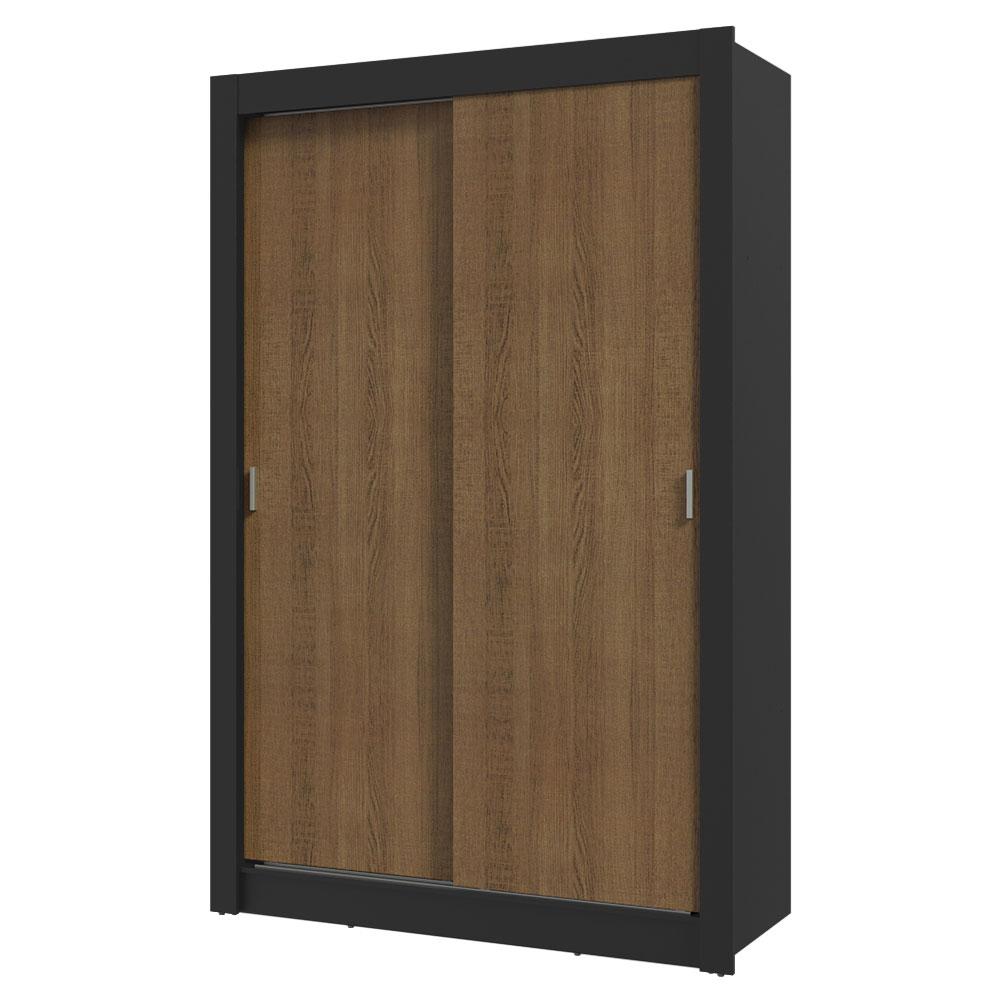 Guarda-Roupa Solteiro 2 Portas de Correr 4 Gavetas Preto/Rustic Vivare Plus Madesa