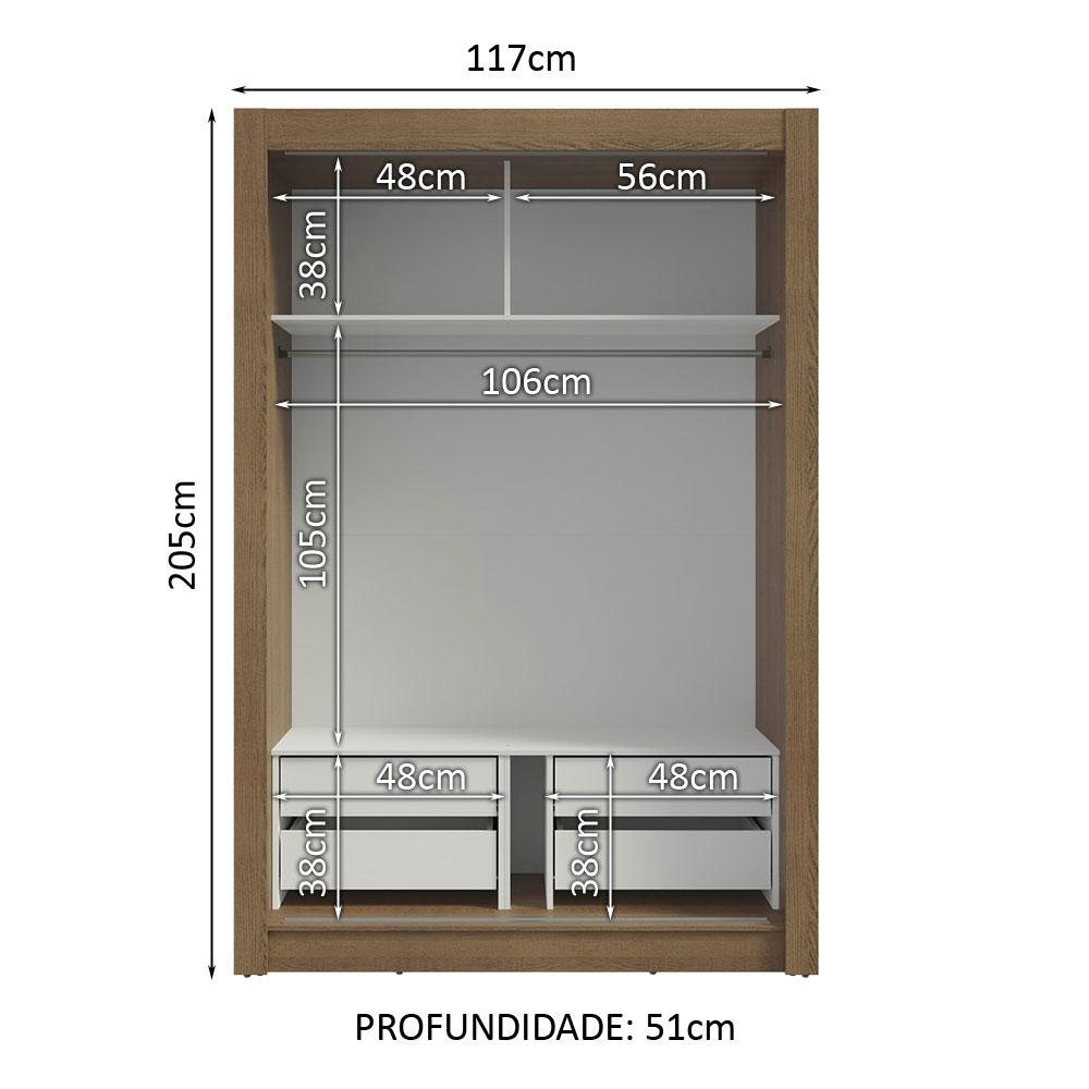 Guarda-Roupa Solteiro 2 Portas de Correr 4 Gavetas Rustic/Branco Vivare Plus Madesa