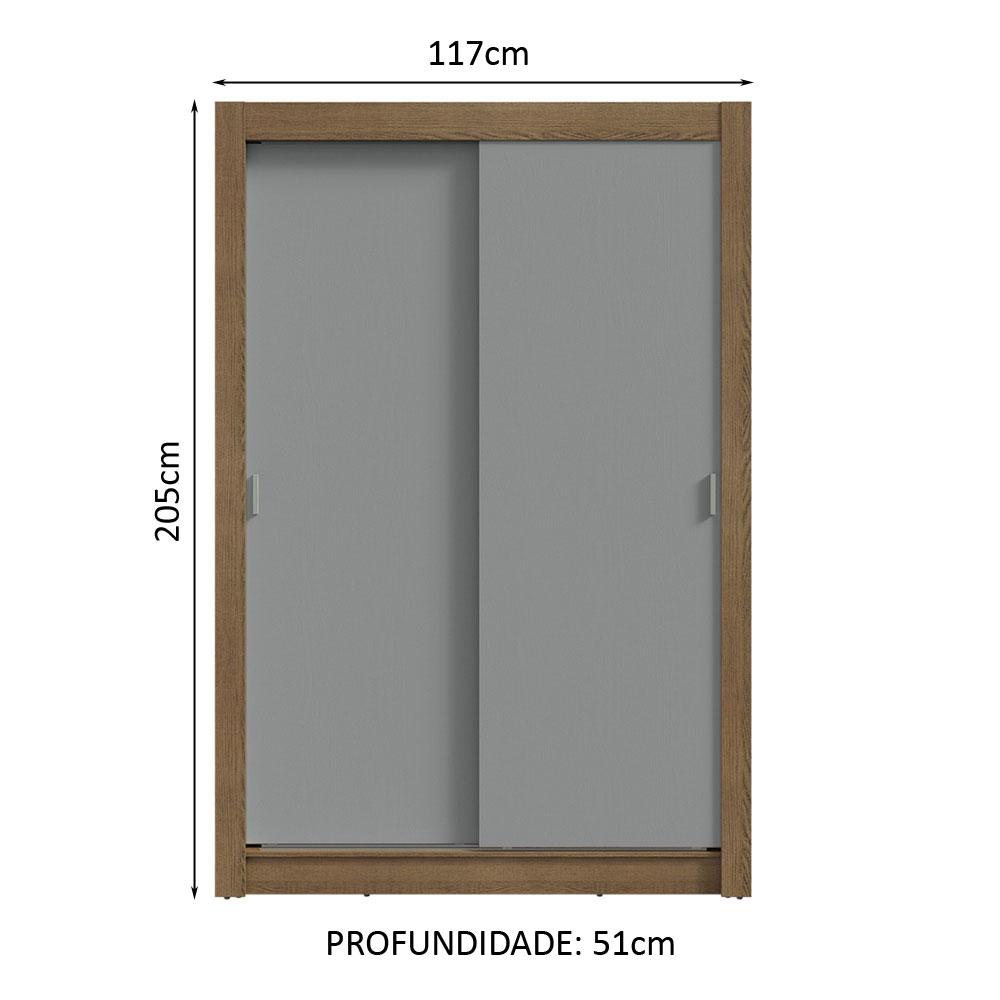 Guarda-Roupa Solteiro 2 Portas de Correr 4 Gavetas Rustic/Cinza Vivare Plus Madesa