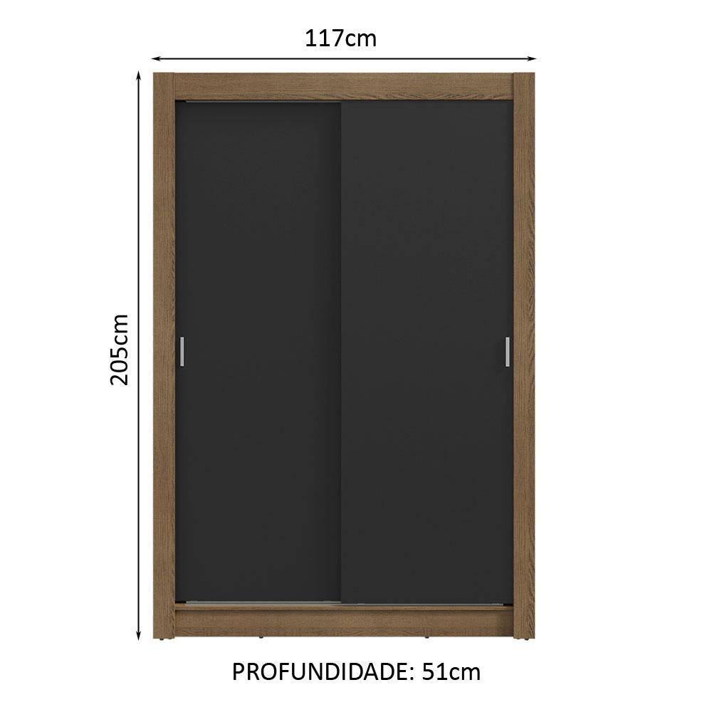 Guarda-Roupa Solteiro 2 Portas de Correr 4 Gavetas Rustic/Preto Vivare Plus Madesa