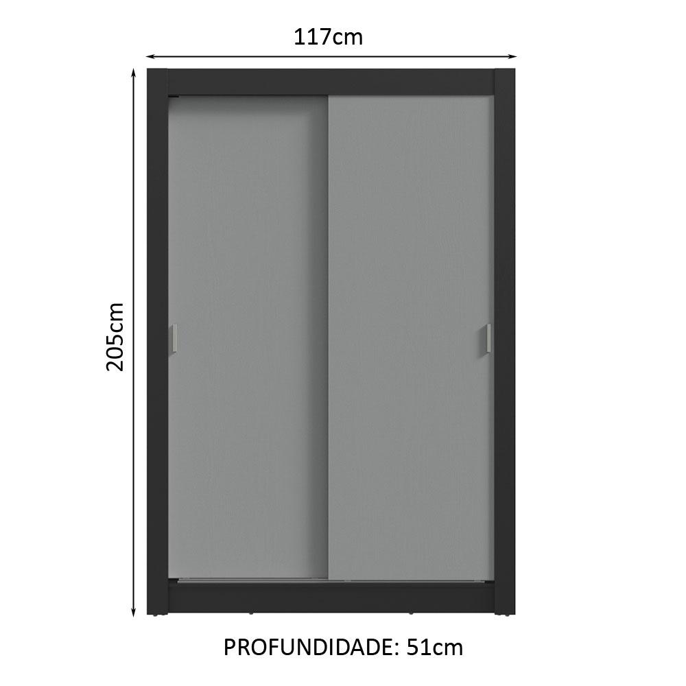 Guarda-Roupa Solteiro 2 Portas de Correr Preto/Cinza Milano Madesa
