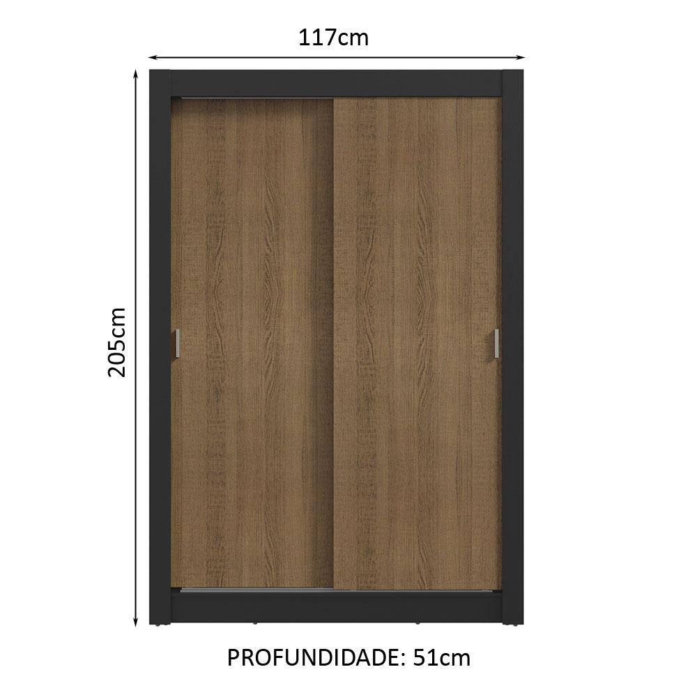 Guarda-Roupa Solteiro 2 Portas de Correr Preto/Rustic Milano Madesa