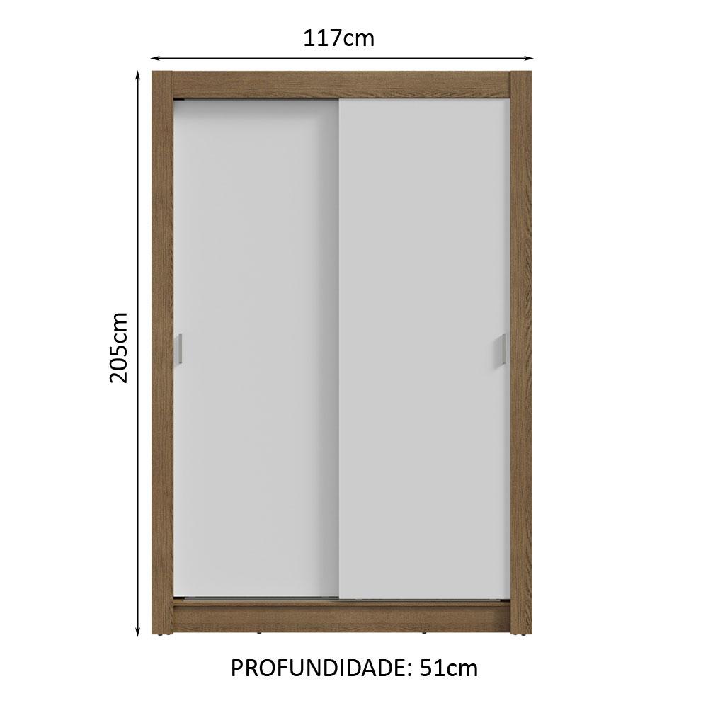 Guarda-Roupa Solteiro 2 Portas de Correr Rustic/Branco Milano Madesa