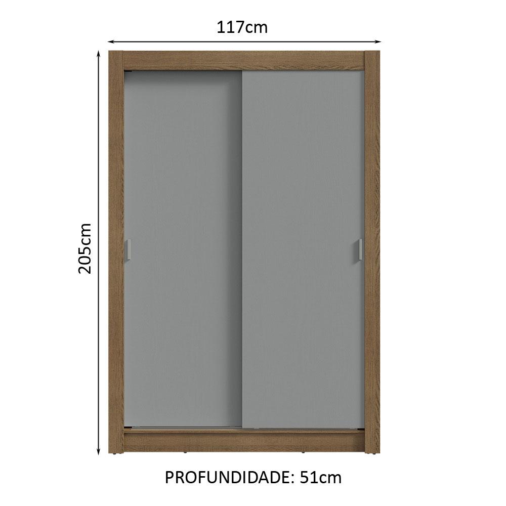 Guarda-Roupa Solteiro 2 Portas de Correr Rustic/Cinza Milano Madesa