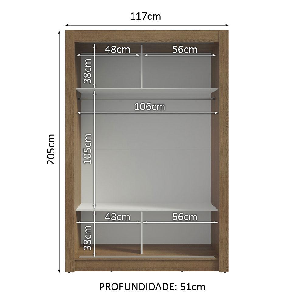 Guarda-Roupa Solteiro 2 Portas de Correr Rustic/Cinza Milano Madesa