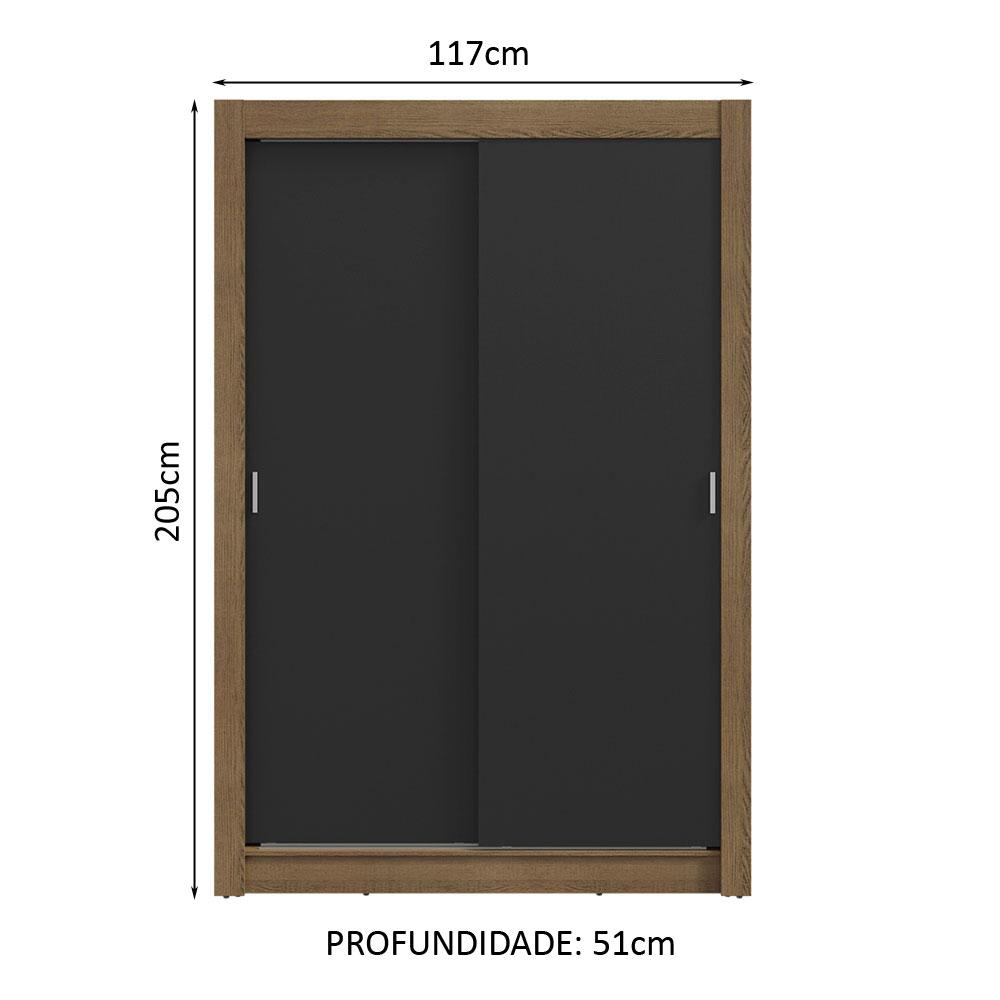 Guarda-Roupa Solteiro 2 Portas de Correr Rustic/Preto Milano Madesa