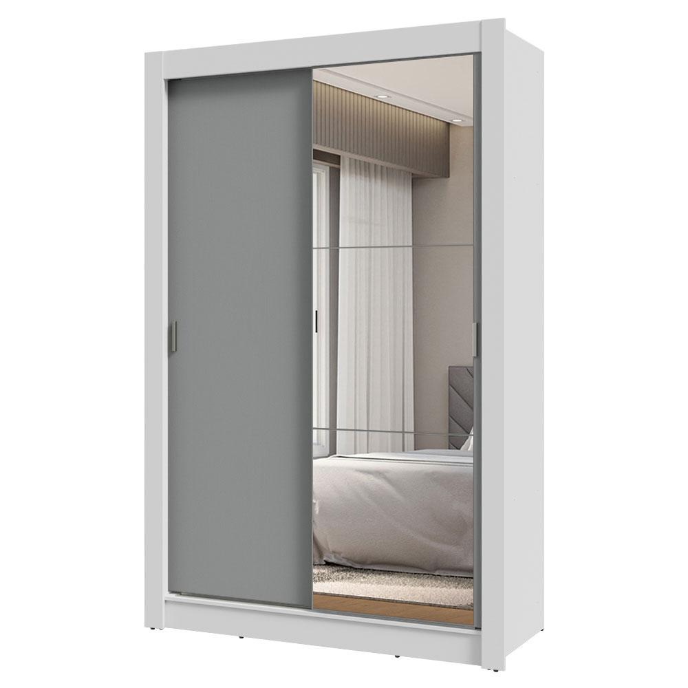 Guarda-Roupa Solteiro 2 Portas de Correr com Espelho 2 Gavetas Branco/Cinza Vivare Madesa