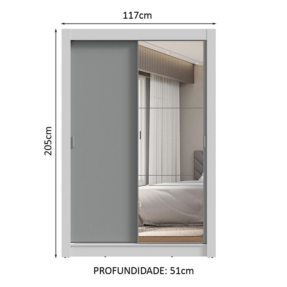 Guarda-Roupa Solteiro 2 Portas de Correr com Espelho 2 Gavetas Branco/Cinza Vivare Madesa