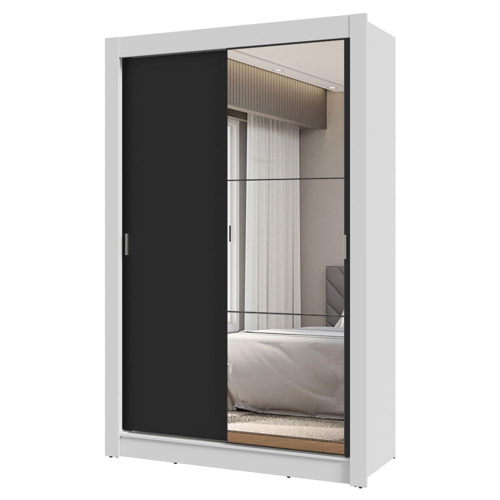 Guarda-Roupa Solteiro 2 Portas de Correr com Espelho 2 Gavetas Branco/Preto Vivare Madesa