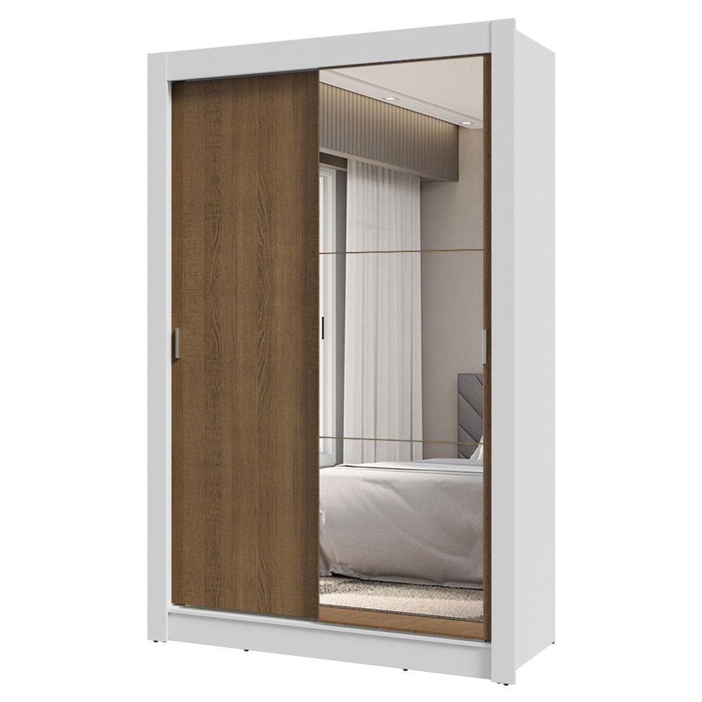Guarda-Roupa Solteiro 2 Portas de Correr com Espelho 2 Gavetas Branco/Rustic Vivare Madesa