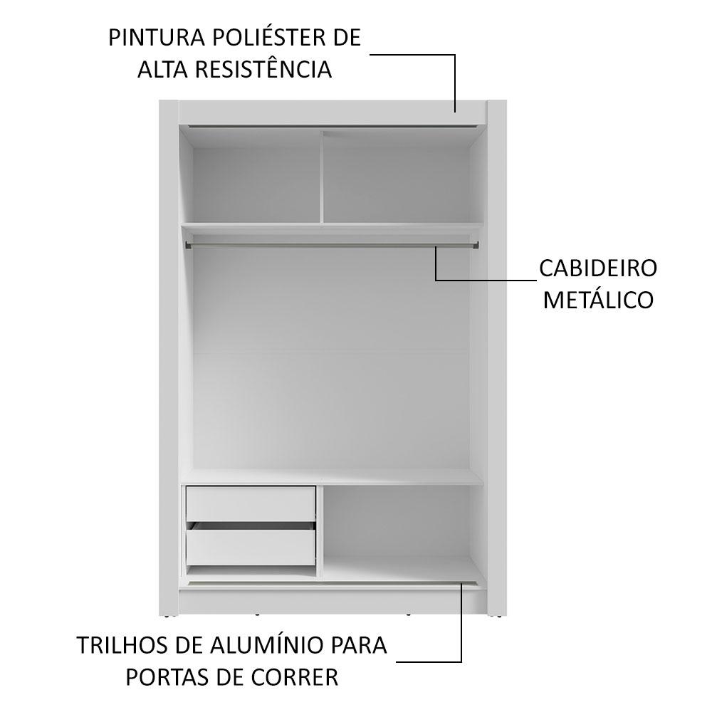 Guarda-Roupa Solteiro 2 Portas de Correr com Espelho 2 Gavetas Branco/Rustic Vivare Madesa