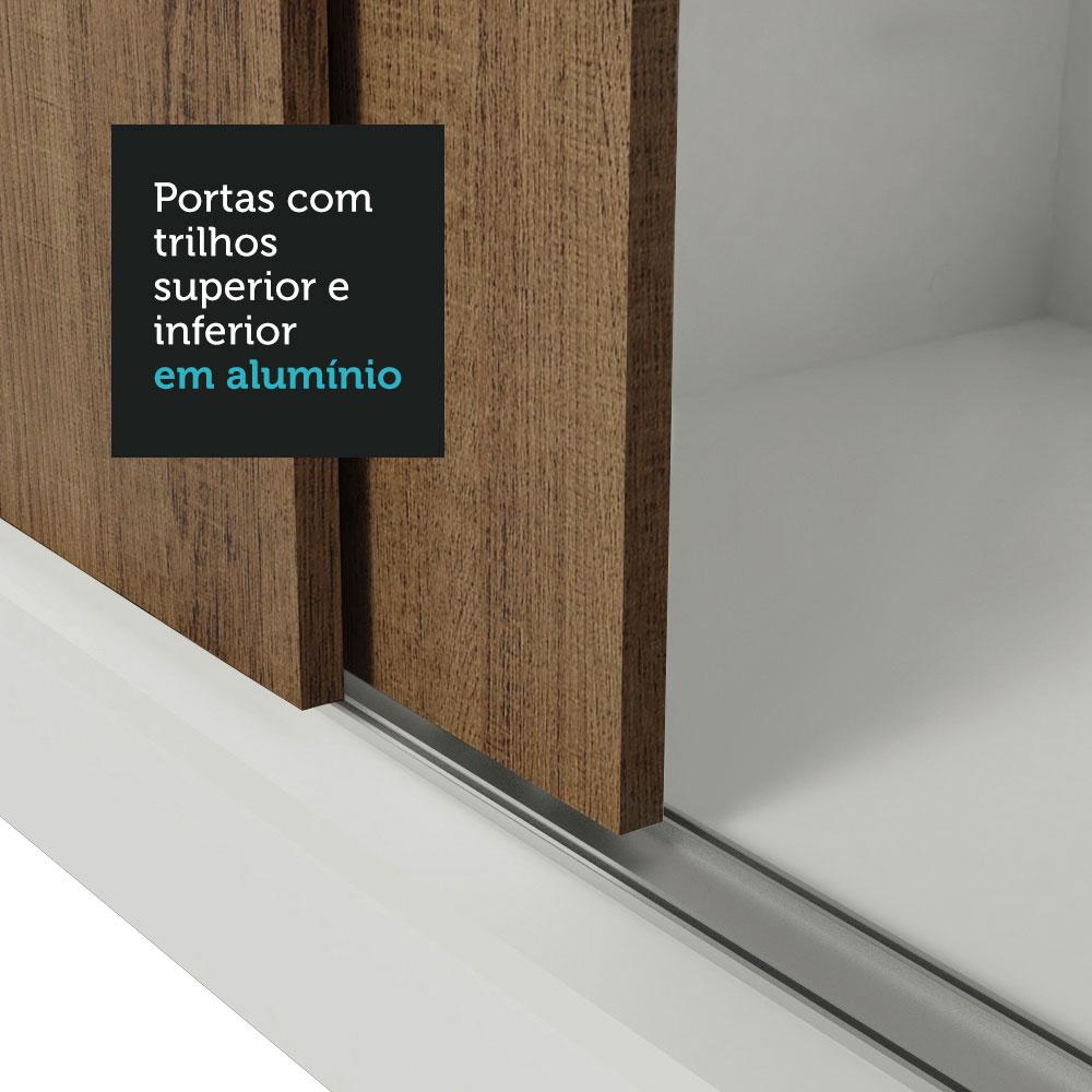 Guarda-Roupa Solteiro 2 Portas de Correr com Espelho 2 Gavetas Branco/Rustic Vivare Madesa