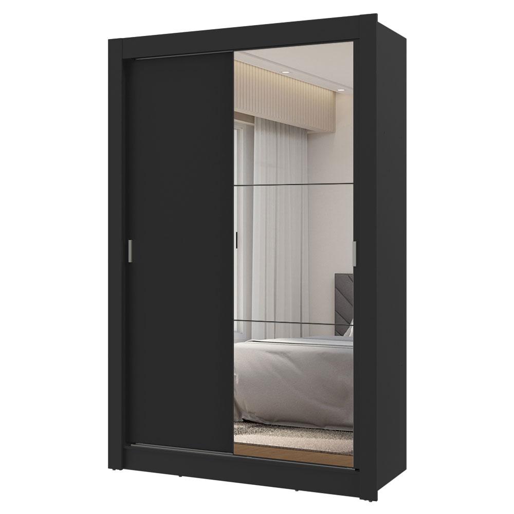 Guarda-Roupa Solteiro 2 Portas de Correr com Espelho 2 Gavetas Preto Vivare Madesa