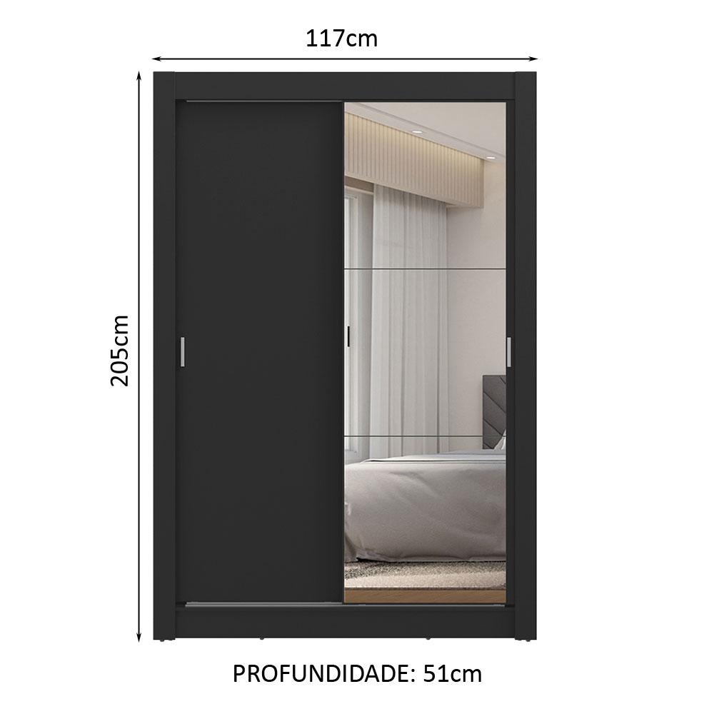 Guarda-Roupa Solteiro 2 Portas de Correr com Espelho 2 Gavetas Preto Vivare Madesa