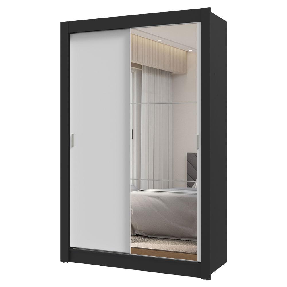 Guarda-Roupa Solteiro 2 Portas de Correr com Espelho 2 Gavetas Preto/Branco Vivare Madesa