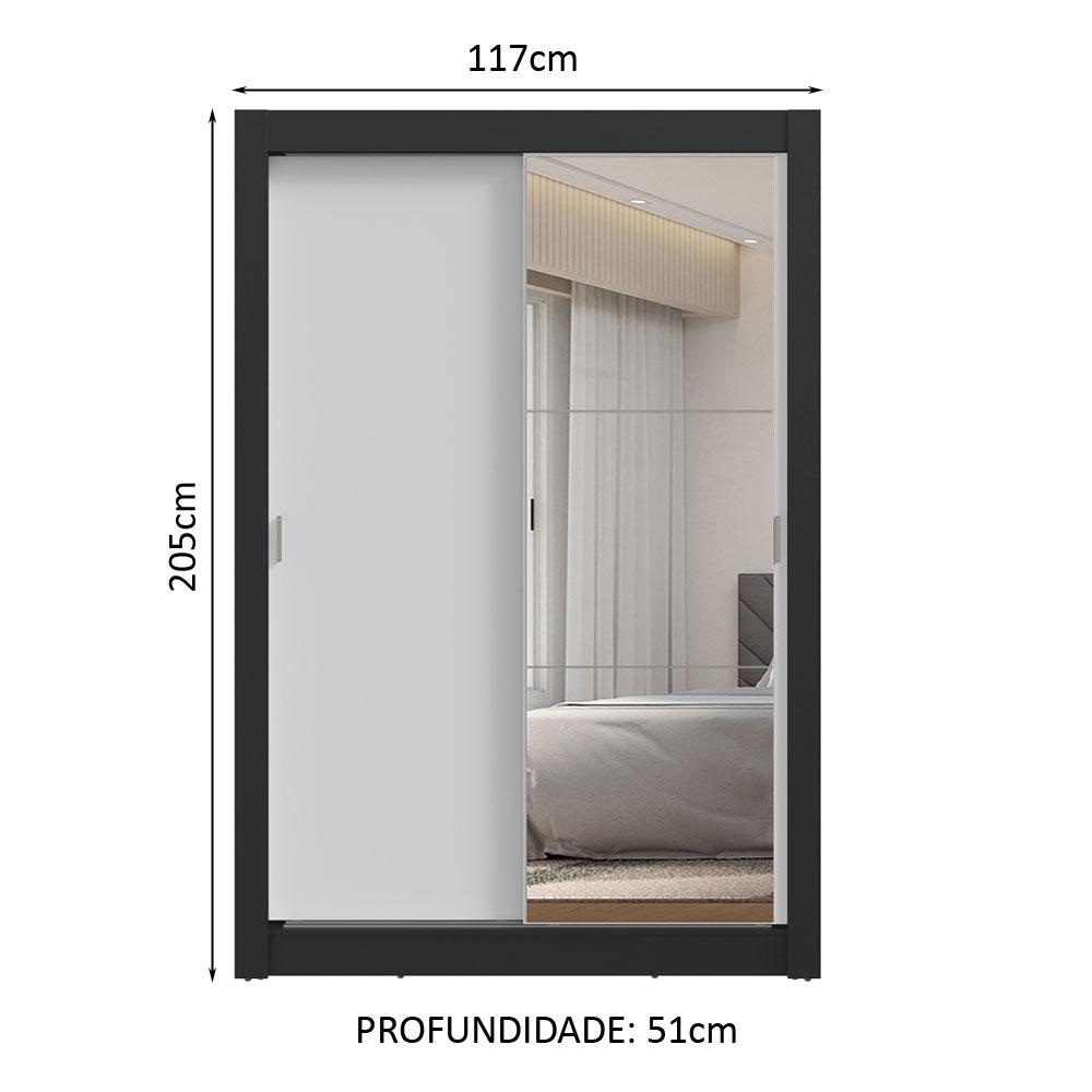 Guarda-Roupa Solteiro 2 Portas de Correr com Espelho 2 Gavetas Preto/Branco Vivare Madesa
