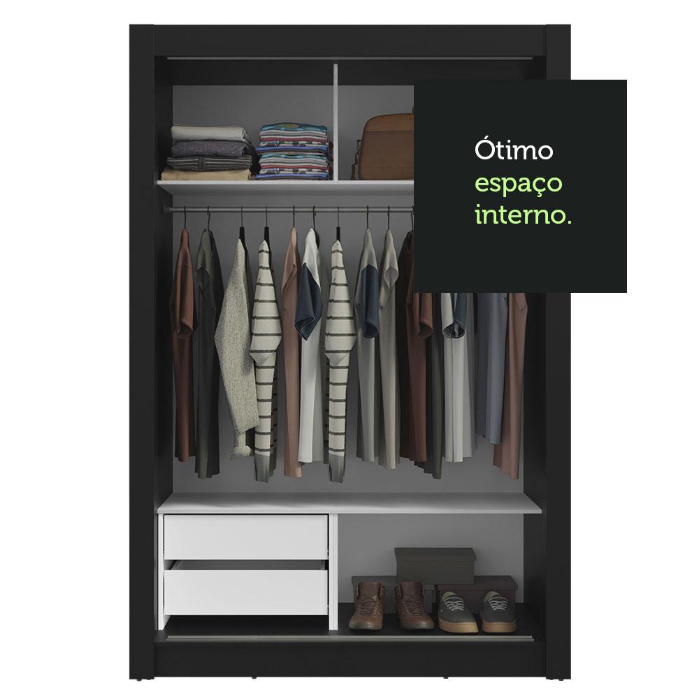 Guarda-Roupa Solteiro 2 Portas de Correr com Espelho 2 Gavetas Preto/Rustic Vivare Madesa
