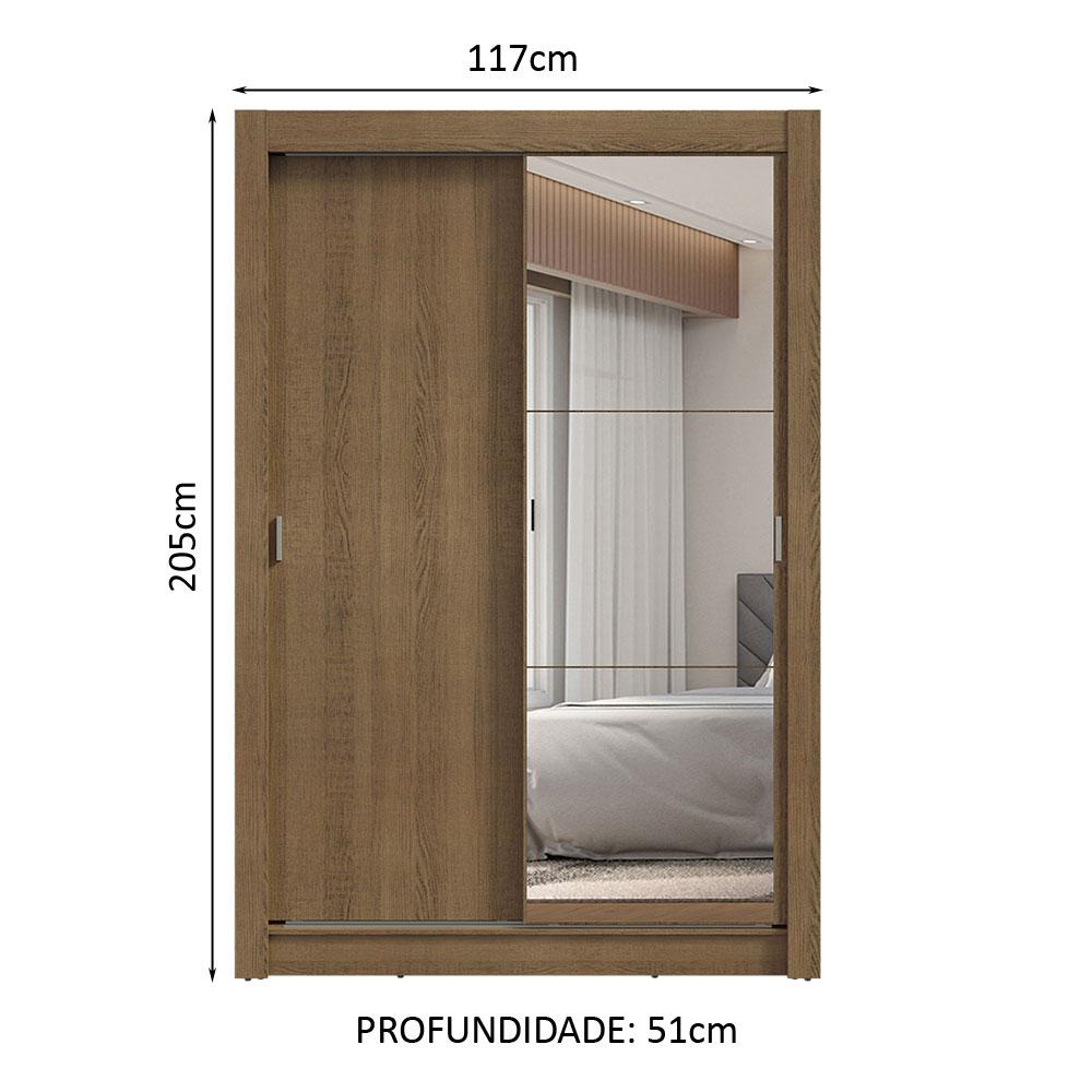 Guarda-Roupa Solteiro 2 Portas de Correr com Espelho 2 Gavetas Rustic Vivare Madesa