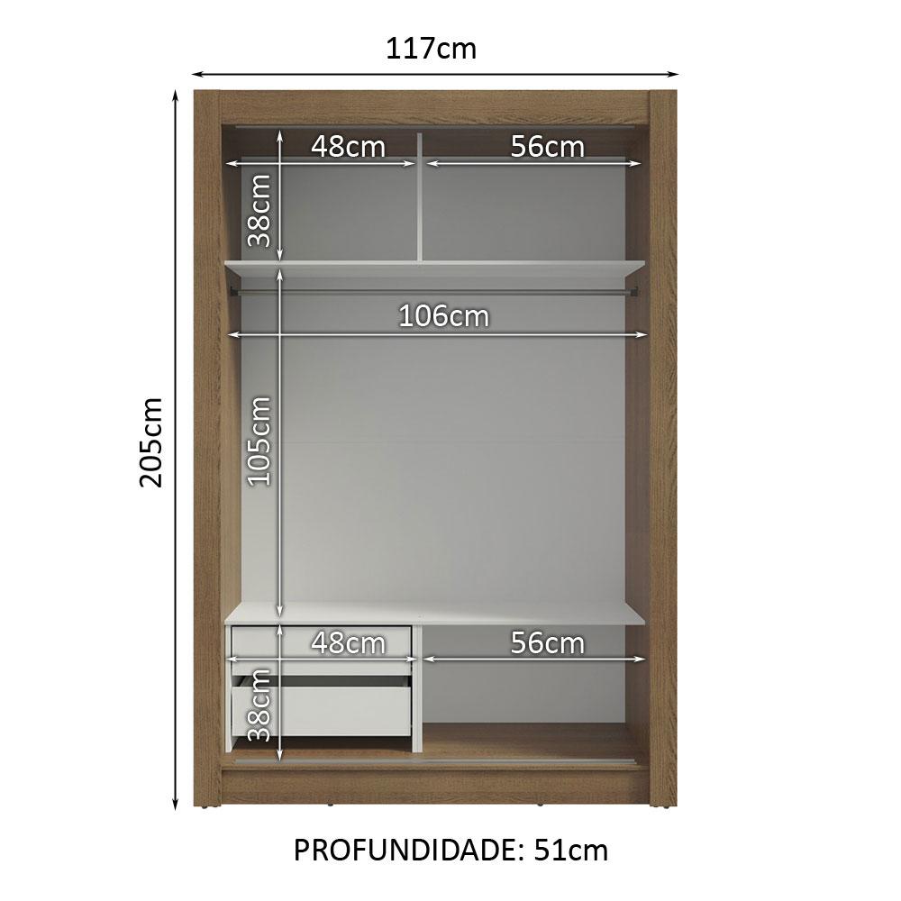 Guarda-Roupa Solteiro 2 Portas de Correr com Espelho 2 Gavetas Rustic/Branco Vivare Madesa