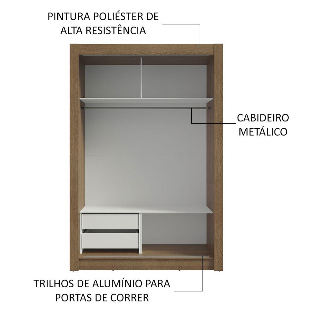 Guarda-Roupa Solteiro 2 Portas de Correr com Espelho 2 Gavetas Rustic/Cinza Vivare Madesa
