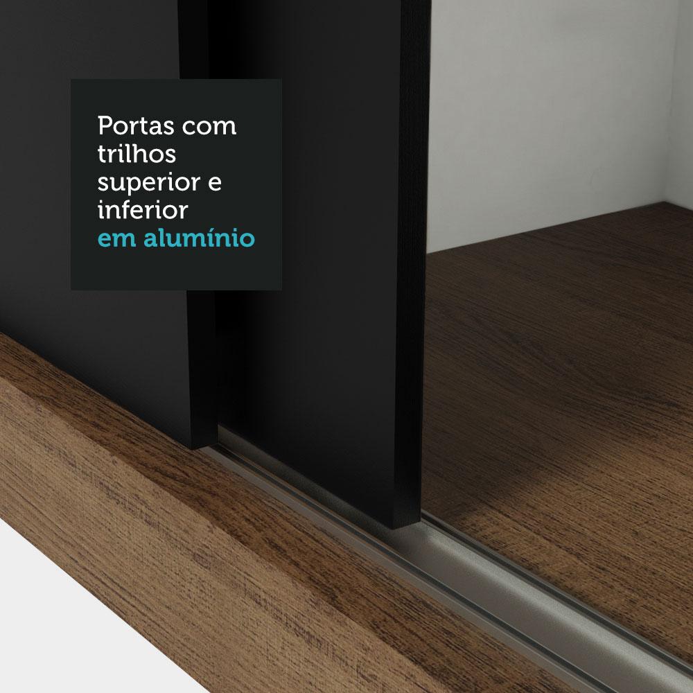 Guarda-Roupa Solteiro 2 Portas de Correr com Espelho 2 Gavetas Rustic/Preto Vivare Madesa