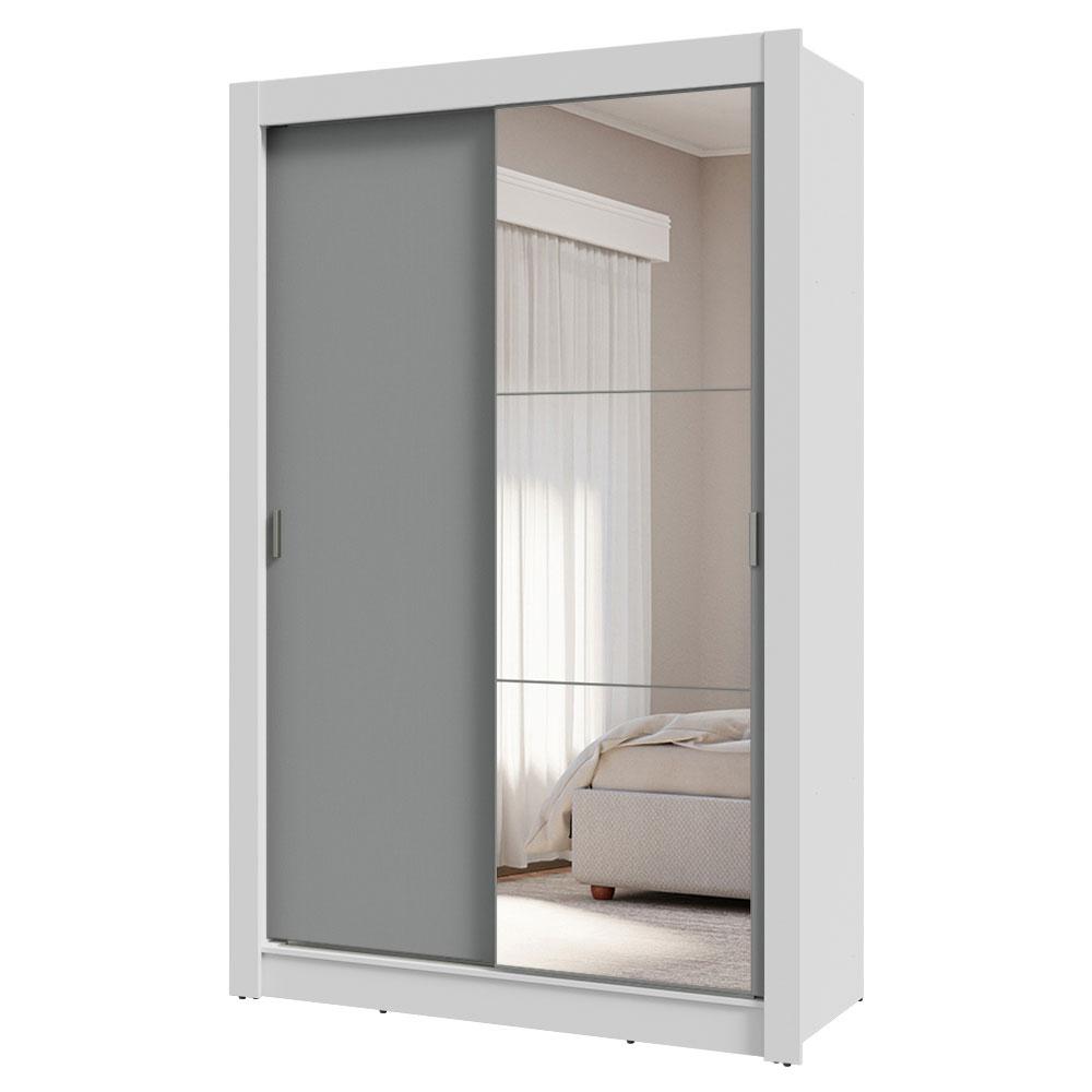 Guarda-Roupa Solteiro 2 Portas de Correr com Espelho 4 Gavetas Branco/Cinza Vivare Plus Madesa