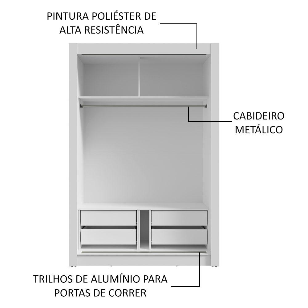 Guarda-Roupa Solteiro 2 Portas de Correr com Espelho 4 Gavetas Branco/Cinza Vivare Plus Madesa