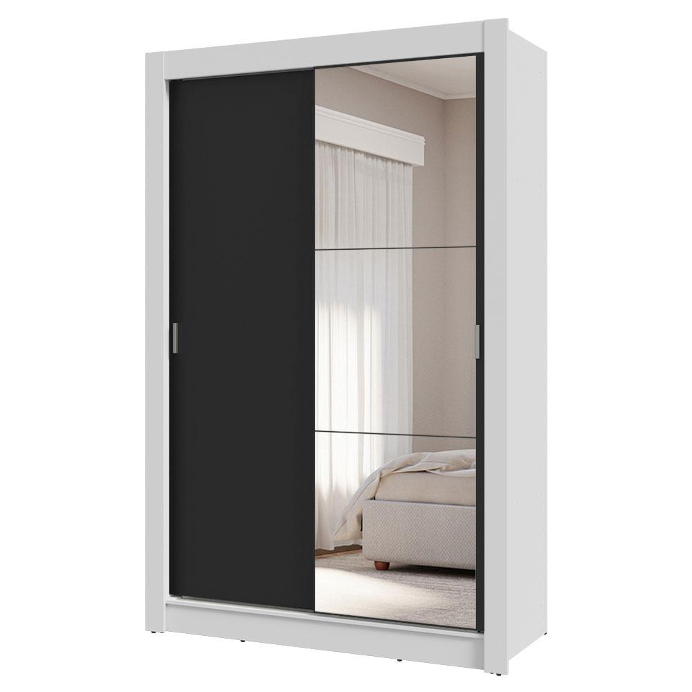 Guarda-Roupa Solteiro 2 Portas de Correr com Espelho 4 Gavetas Branco/Preto Vivare Plus Madesa