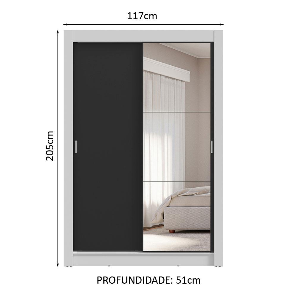 Guarda-Roupa Solteiro 2 Portas de Correr com Espelho 4 Gavetas Branco/Preto Vivare Plus Madesa