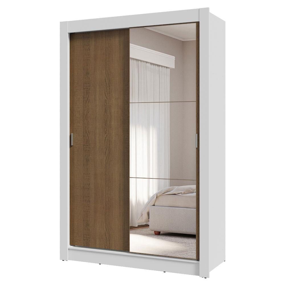 Guarda-Roupa Solteiro 2 Portas de Correr com Espelho 4 Gavetas Branco/Rustic Vivare Plus Madesa