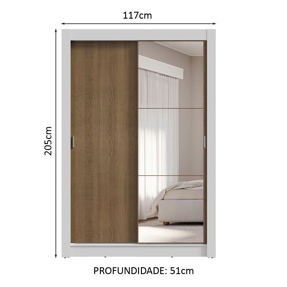 Guarda-Roupa Solteiro 2 Portas de Correr com Espelho 4 Gavetas Branco/Rustic Vivare Plus Madesa