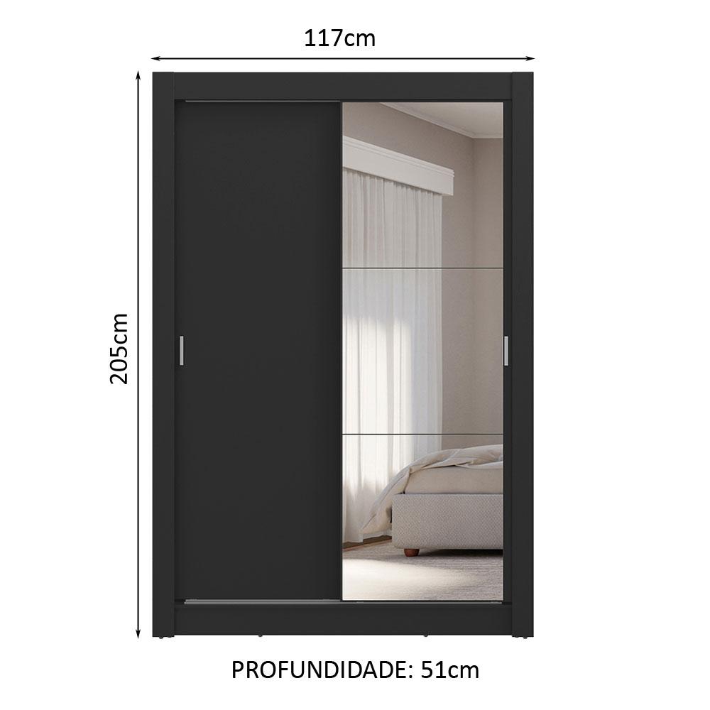 Guarda-Roupa Solteiro 2 Portas de Correr com Espelho 4 Gavetas Preto Vivare Plus Madesa