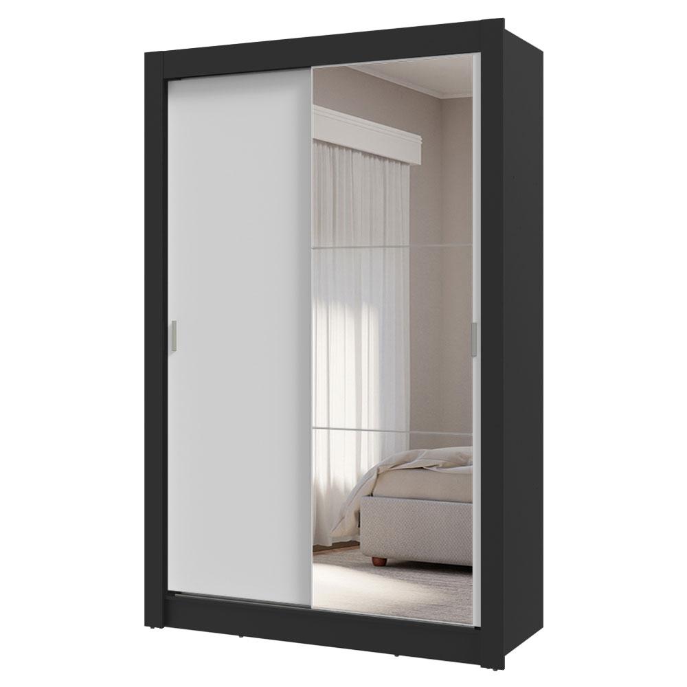 Guarda-Roupa Solteiro 2 Portas de Correr com Espelho 4 Gavetas Preto/Branco Vivare Plus Madesa