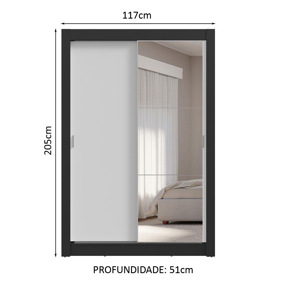 Guarda-Roupa Solteiro 2 Portas de Correr com Espelho 4 Gavetas Preto/Branco Vivare Plus Madesa