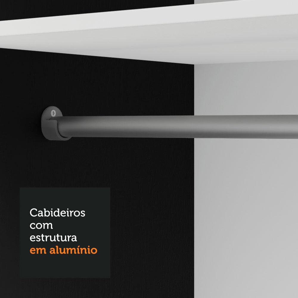 Guarda-Roupa Solteiro 2 Portas de Correr com Espelho 4 Gavetas Preto/Branco Vivare Plus Madesa