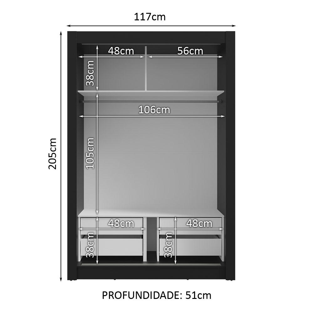 Guarda-Roupa Solteiro 2 Portas de Correr com Espelho 4 Gavetas Preto/Cinza Vivare Plus Madesa