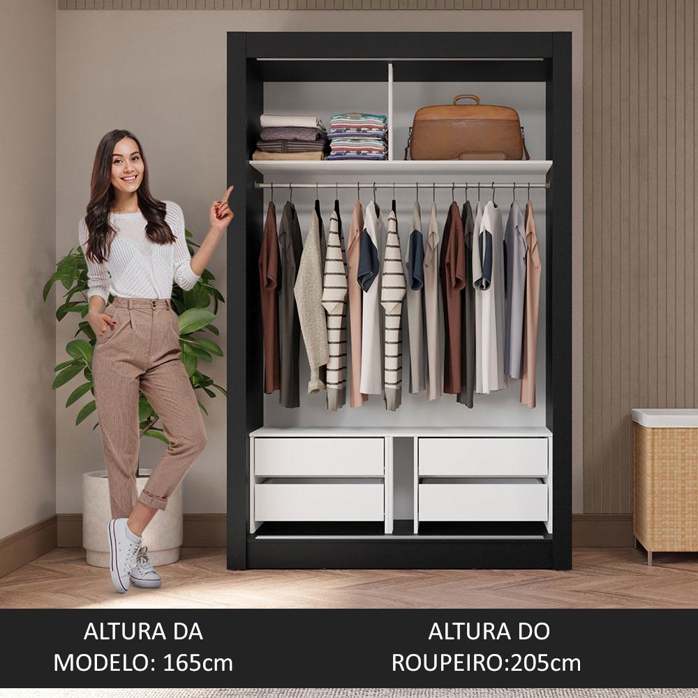 Guarda-Roupa Solteiro 2 Portas de Correr com Espelho 4 Gavetas Preto/Cinza Vivare Plus Madesa