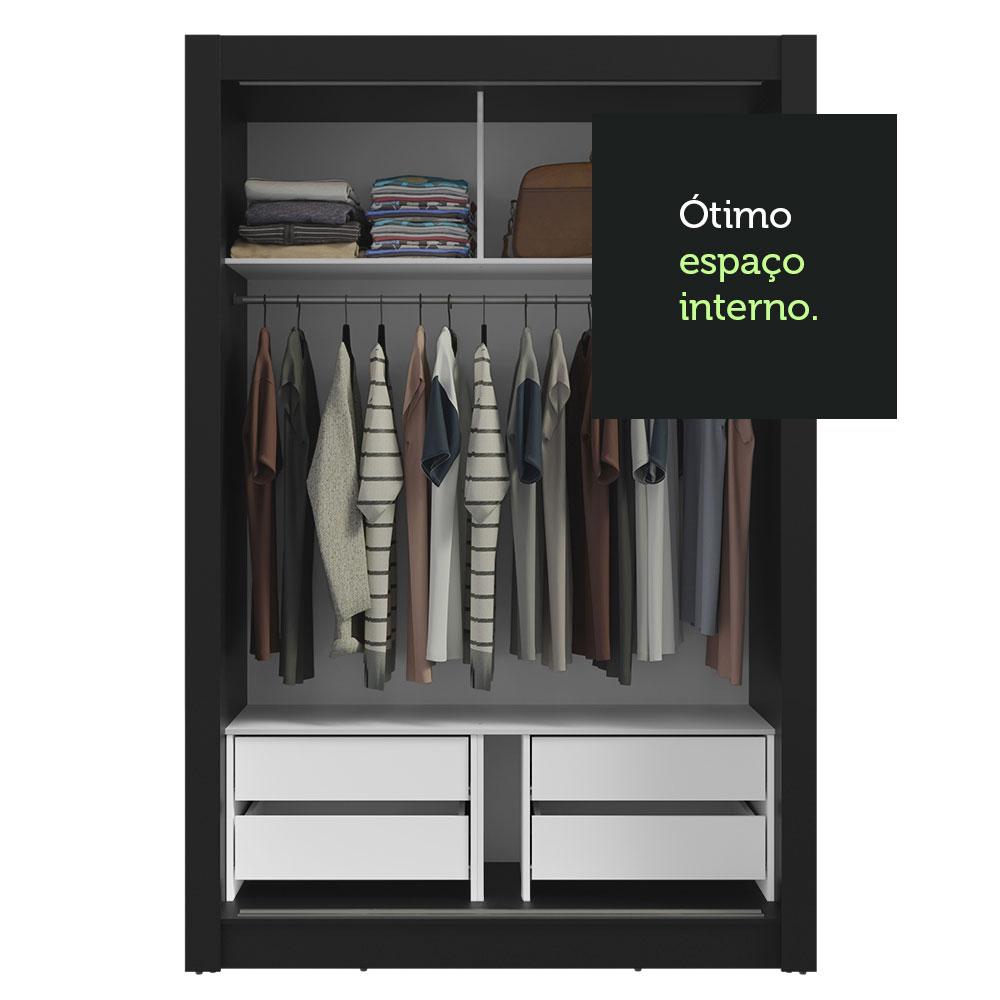 Guarda-Roupa Solteiro 2 Portas de Correr com Espelho 4 Gavetas Preto/Cinza Vivare Plus Madesa