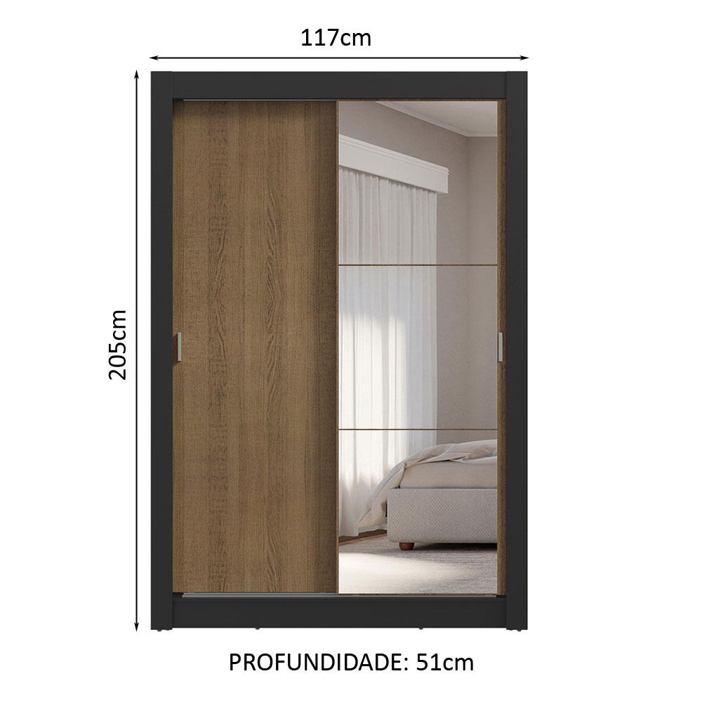 Guarda-Roupa Solteiro 2 Portas de Correr com Espelho 4 Gavetas Preto/Rustic Vivare Plus Madesa