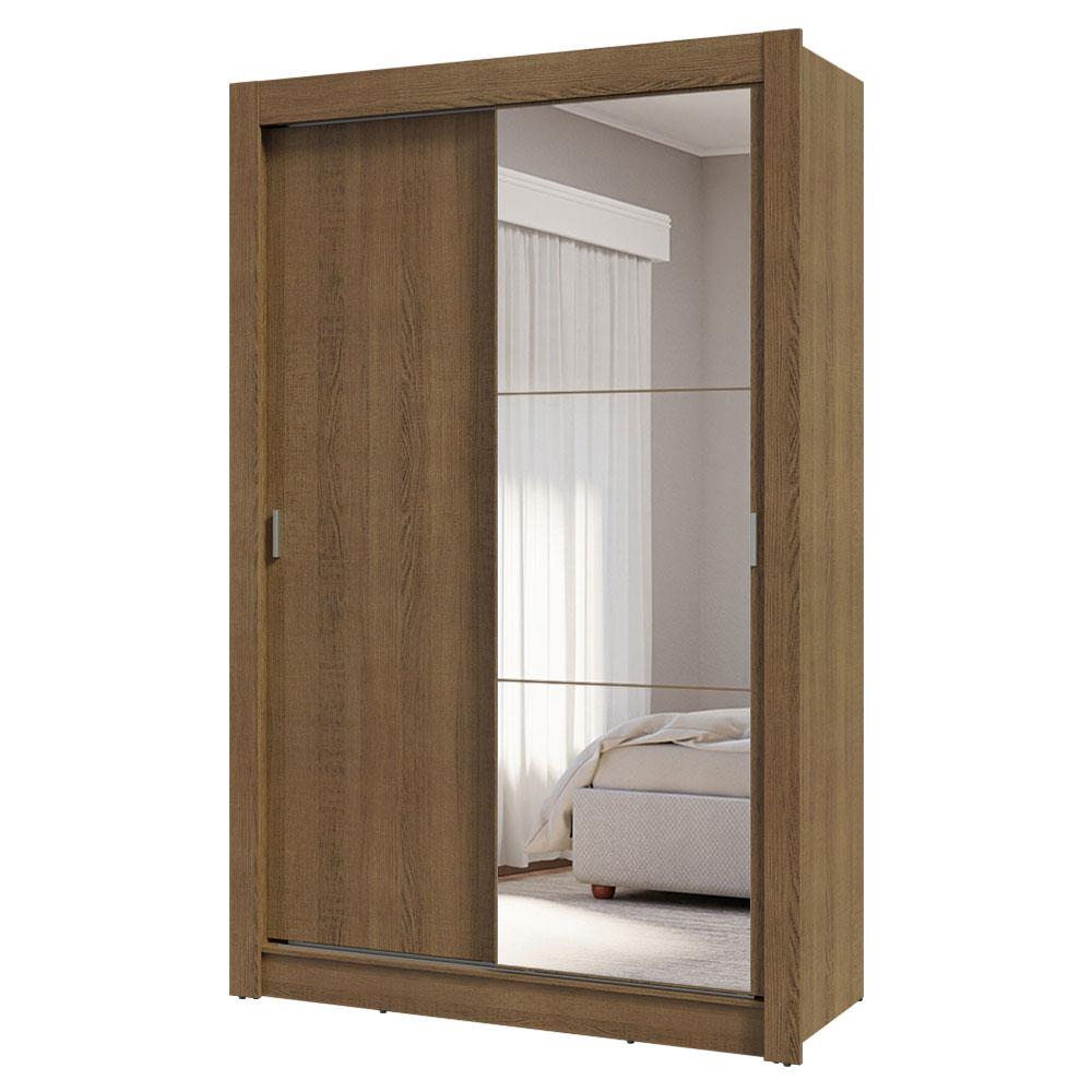 Guarda-Roupa Solteiro 2 Portas de Correr com Espelho 4 Gavetas Rustic Vivare Plus Madesa