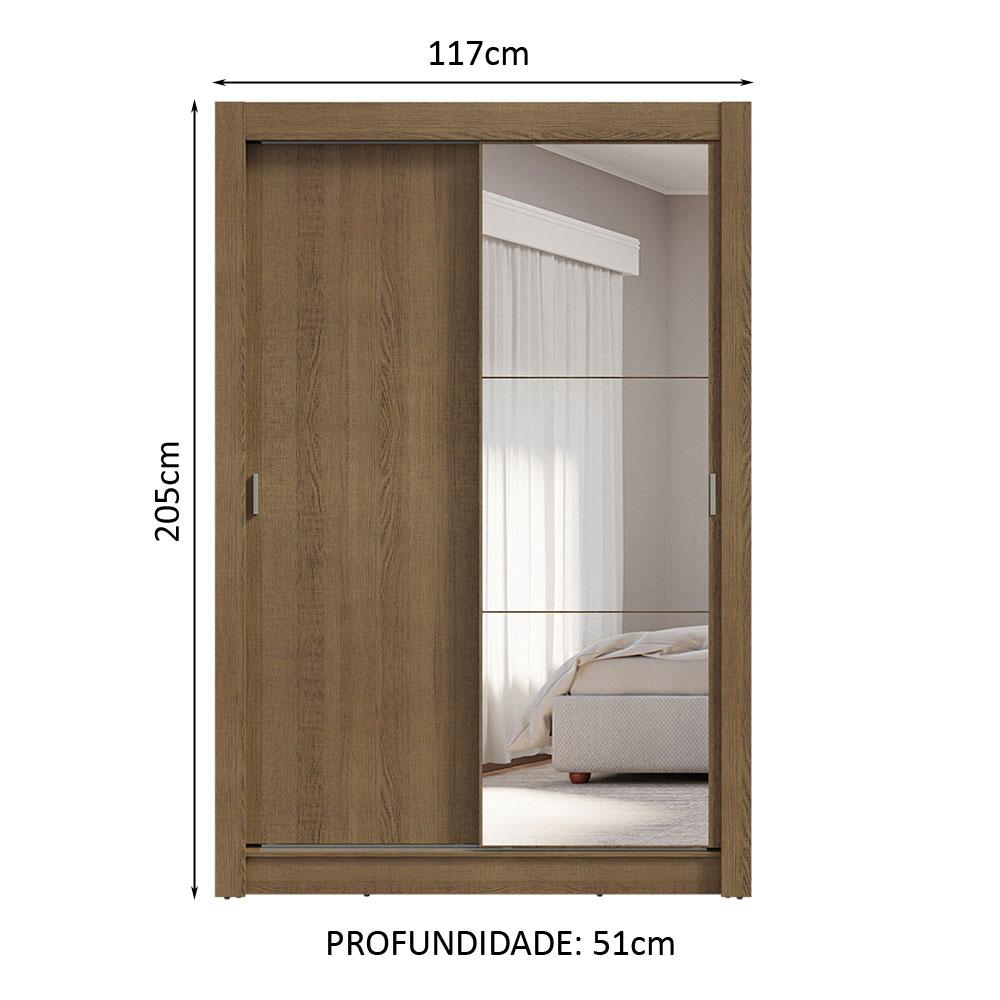 Guarda-Roupa Solteiro 2 Portas de Correr com Espelho 4 Gavetas Rustic Vivare Plus Madesa